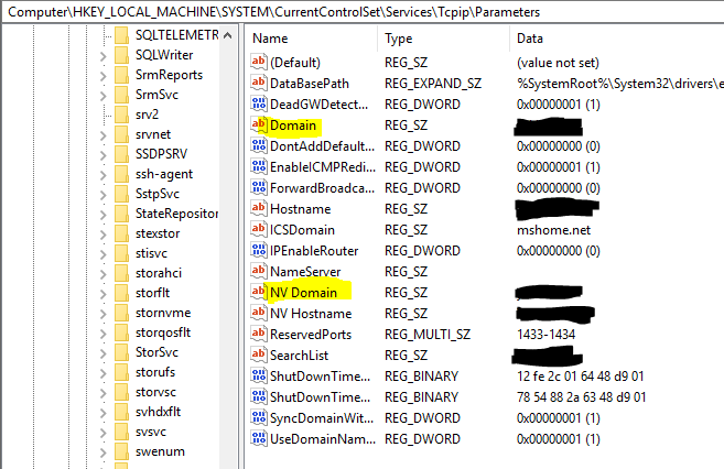 HKEY_LOCAL_MACHINE\SYSTEM\CurrentControlSet\Services\Tcpip\Parameters\Domain